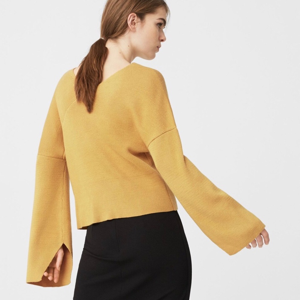 Mango Yellow V Neck Asymmetrical Sweater - Picture 2 of 7